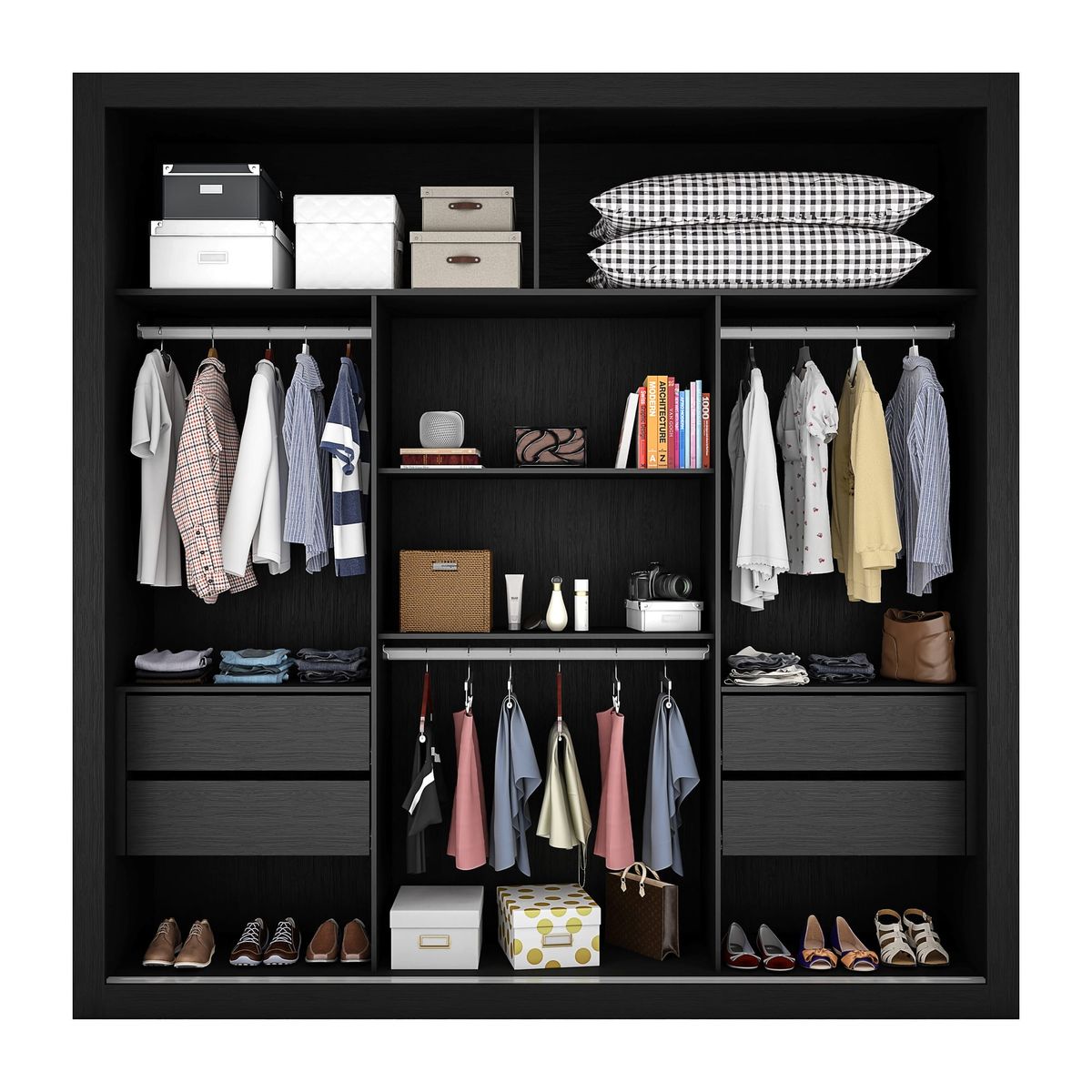 Roupeiro Trianon 2P 4G: interior, Preto TX