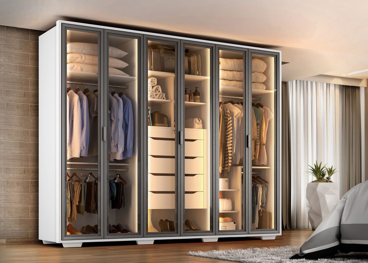 Roupeiro Vision Glass 6P 5G: ambiente, Branco Absoluto