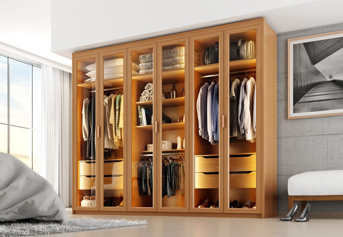 Roupeiro Lumina Glass 6P 4G: ambiente, Cinamomo